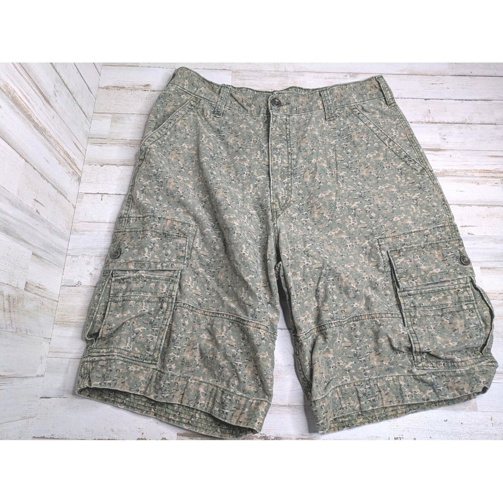 Levis Camo Cargo Shorts  Mens 34 Green Relaxed Cotton White‎ Tab Baggy Outdoors